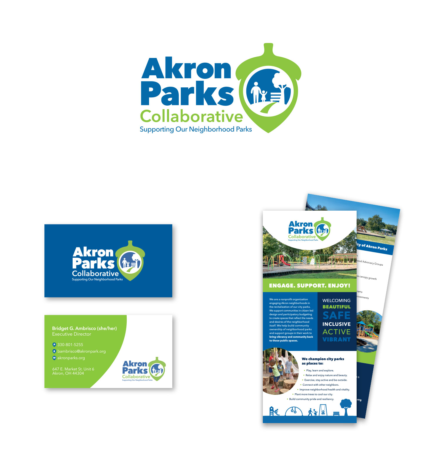 Akron Parks协作-新标识、名片和机架卡设计