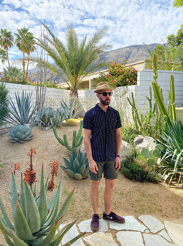 东尼在许多沙漠植物间度假