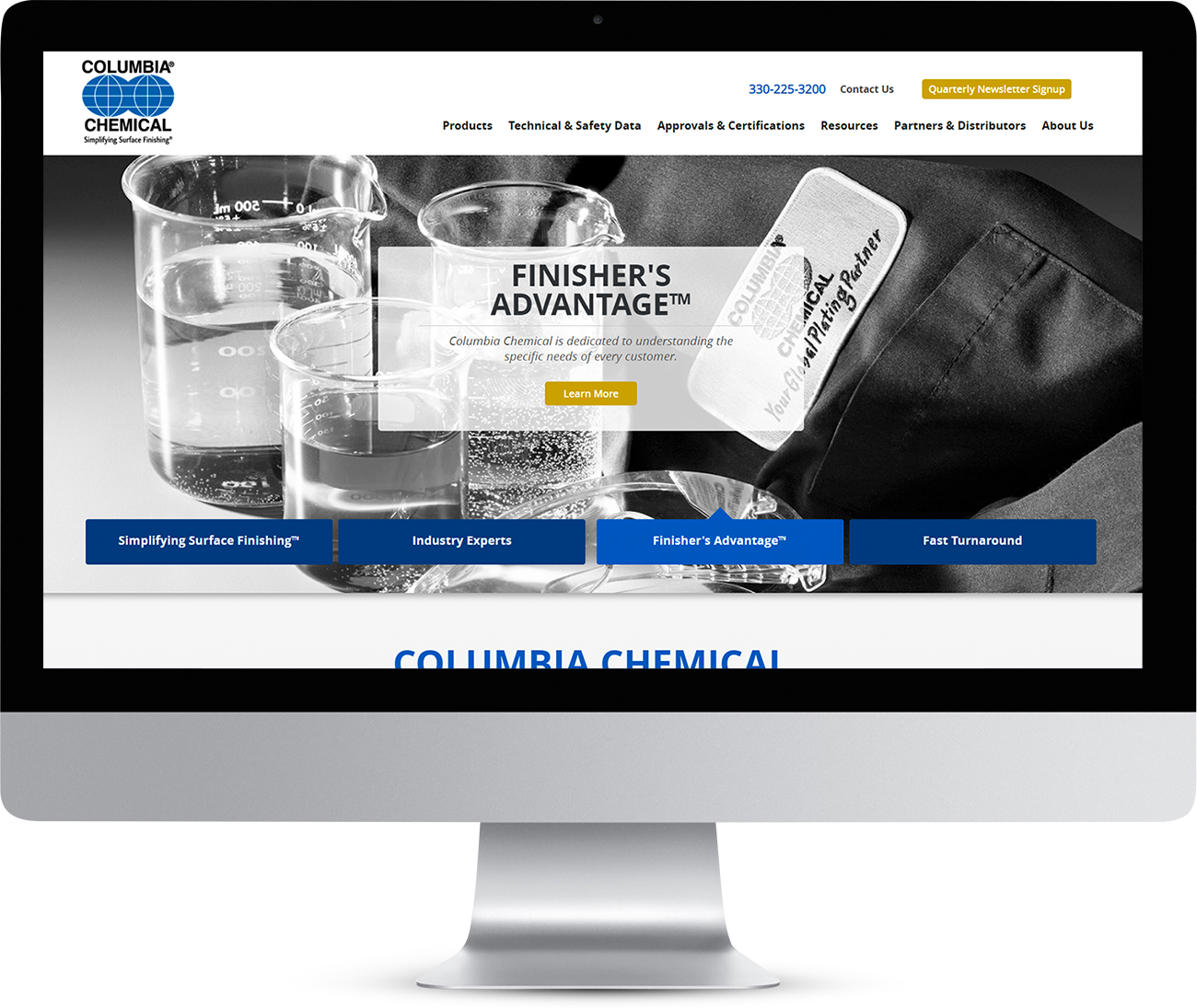 Columbia化学网站主页显示